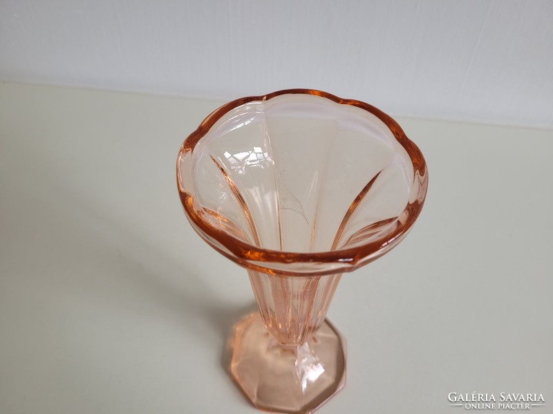 Régi üvegváza rózsaszín art deco kehely váza