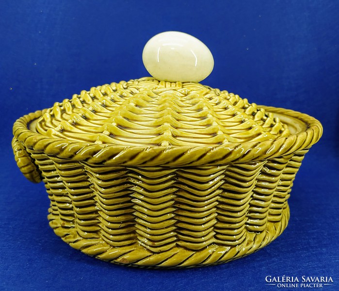 French vintage faience table with wicker basket pattern