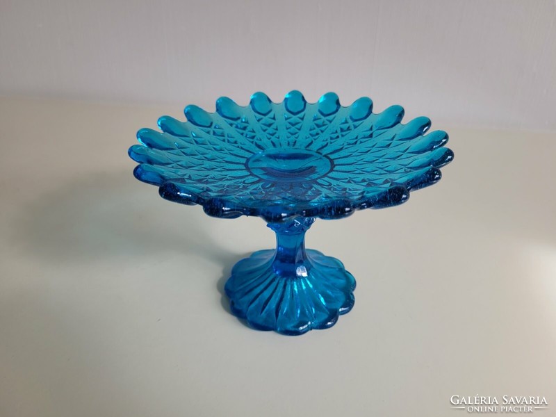 Old blue crystal glass serving bowl with base