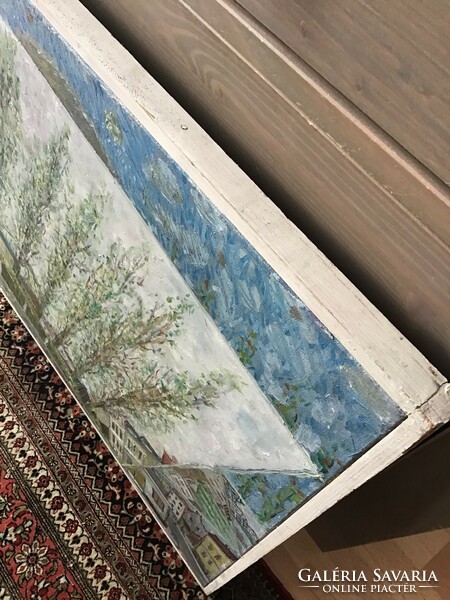 Old stefan vukmanovic large oil painting in wooden frame