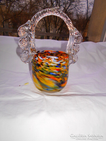 Multicolored bohemian sweets in a glass basket - handcrafted piece.