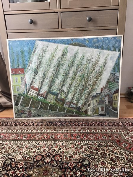 Old stefan vukmanovic large oil painting in wooden frame