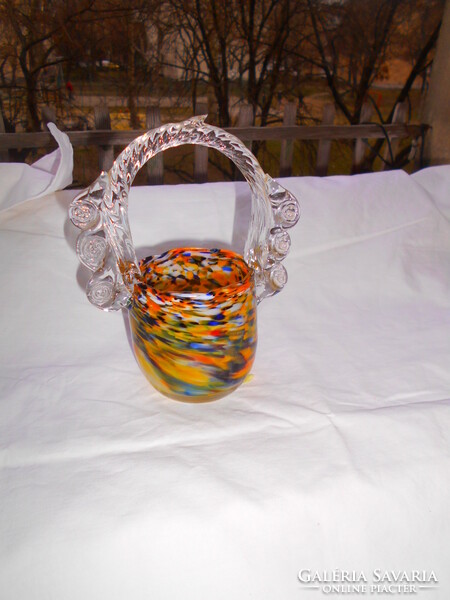 Többszínű  Bohémia édesség kínáló üvegkosár- kézműves darab.