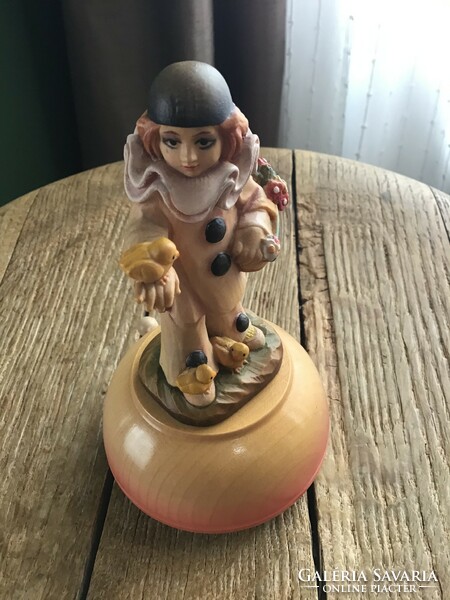Old Anri brand Italian Ed Michel Oks carved wooden figure with musical rotating base