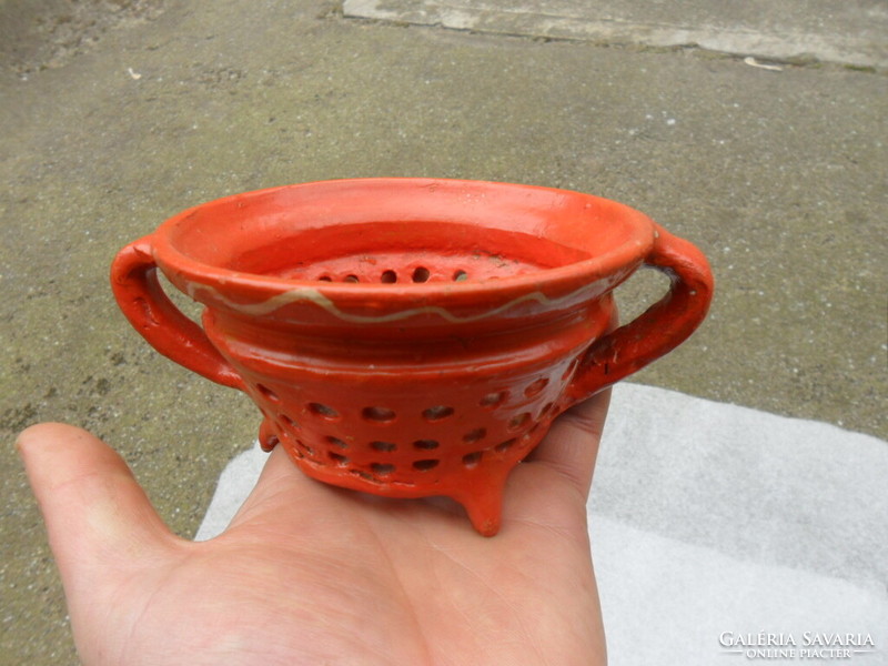 Antique earthenware ceramic pasta strainer