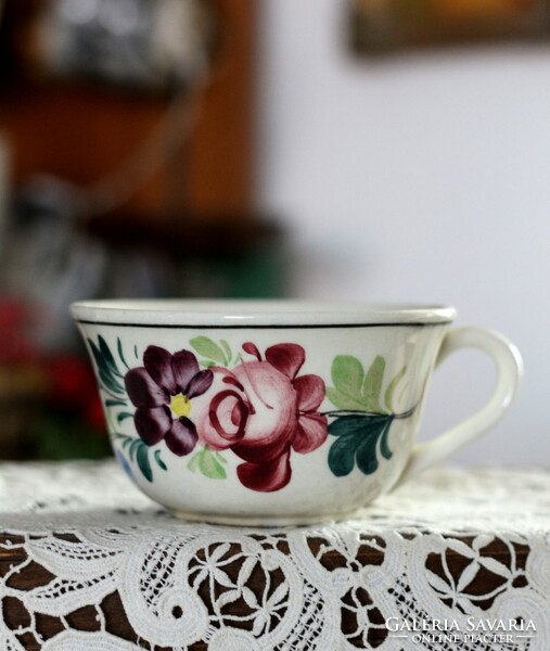 Wilhelmsburg kézzel festett, antik teás kanna, teás csésze együtt