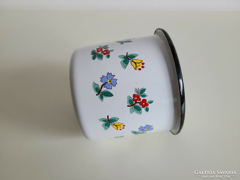 Old retro large 0.6 liter enamel mug enameled flower pattern milk mug