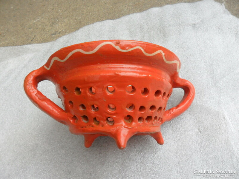 Antique earthenware ceramic pasta strainer