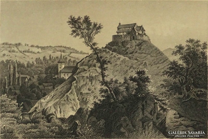 1M209 Ludwig Rohbock (1820-1883) : "A kisdisznódi templom erdélyben" antik acélmetszet