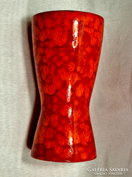 Scheurich Mid-Century West German Red and Orange Spotted Hourglass Ceramic Vase