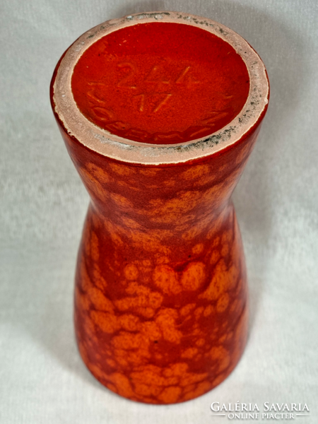 Scheurich századközepi Nyugatnémet vörös és narancssárga foltos homokóra alakú kerámia váza