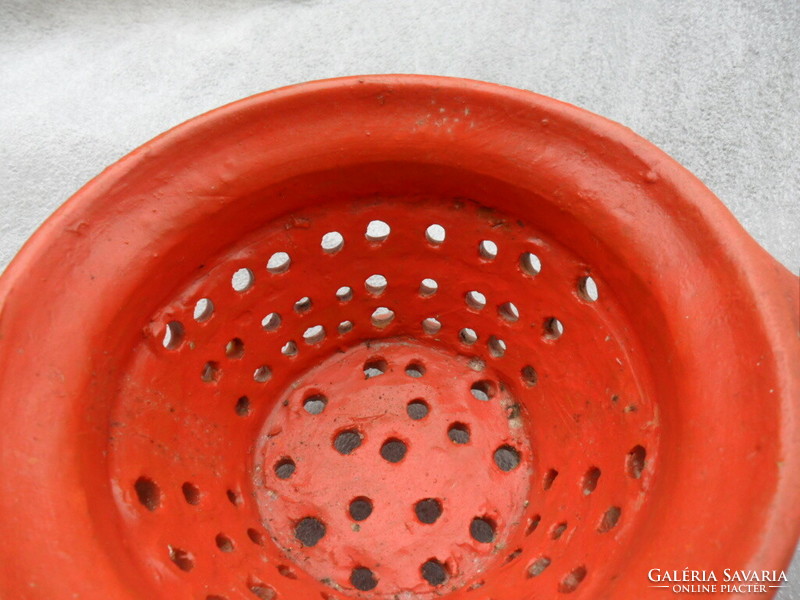 Antique earthenware ceramic pasta strainer