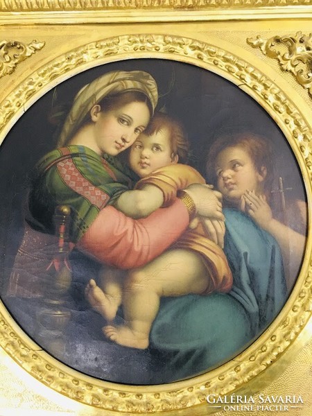Mary with baby Jesus xix. Century oil, canvas painting Florentine frame - 50508