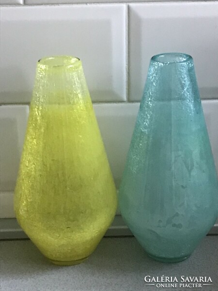 Frame stained glass vase in lemon yellow color, 21 cm high