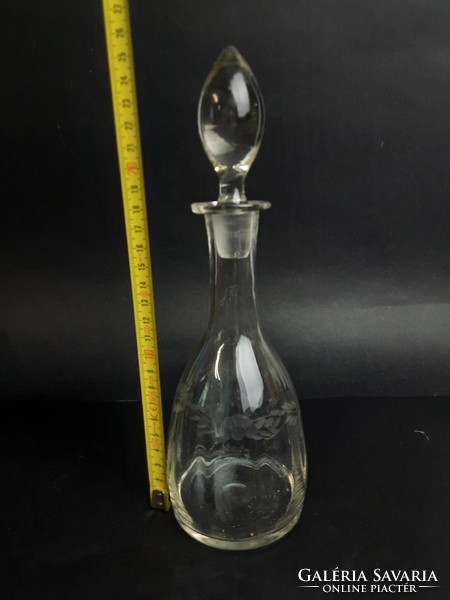 Beautiful special polished patterned glass bottle, carafe, liqueur glass with stopper /444/