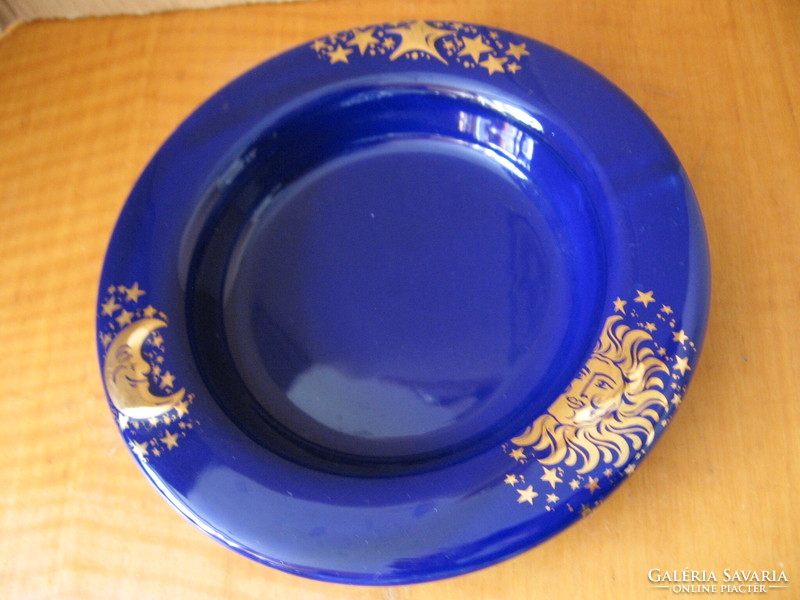 Gold sun, moon, stars cobalt blue bowl, plate, candle holder