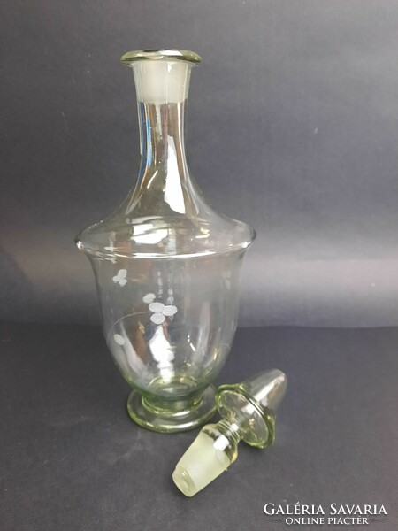 Beautiful special pale green polished patterned glass bottle, decanter, liqueur glass with stopper /440/