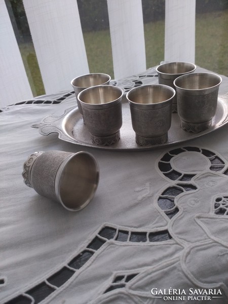 Silver-plated pewter cups with their own tray