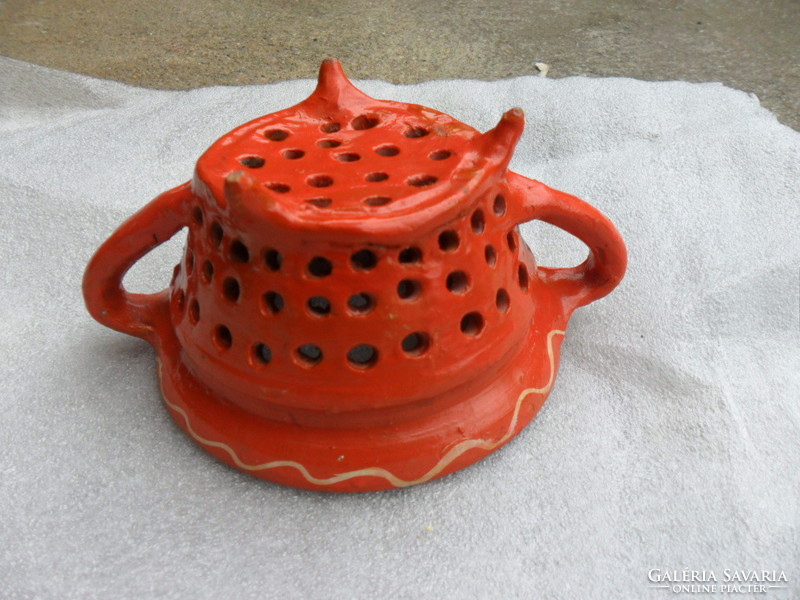 Antique earthenware ceramic pasta strainer