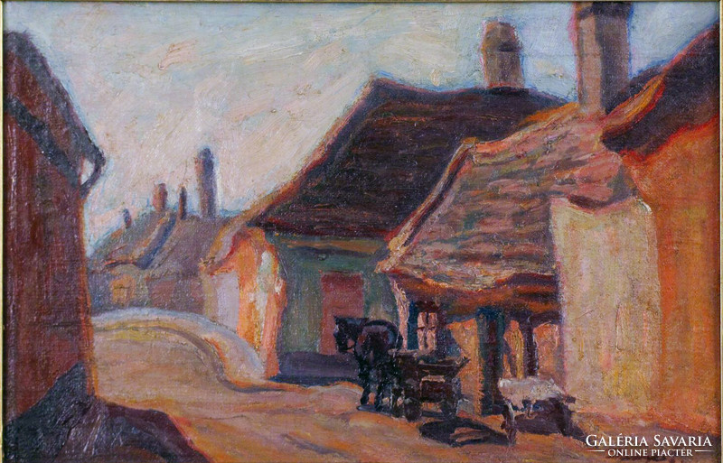 Dinnyés ferenc: Alsóváros street with a horse-drawn carriage