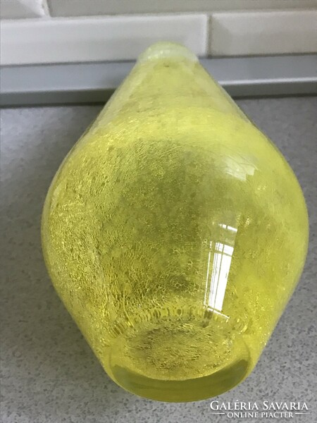 Frame stained glass vase in lemon yellow color, 21 cm high