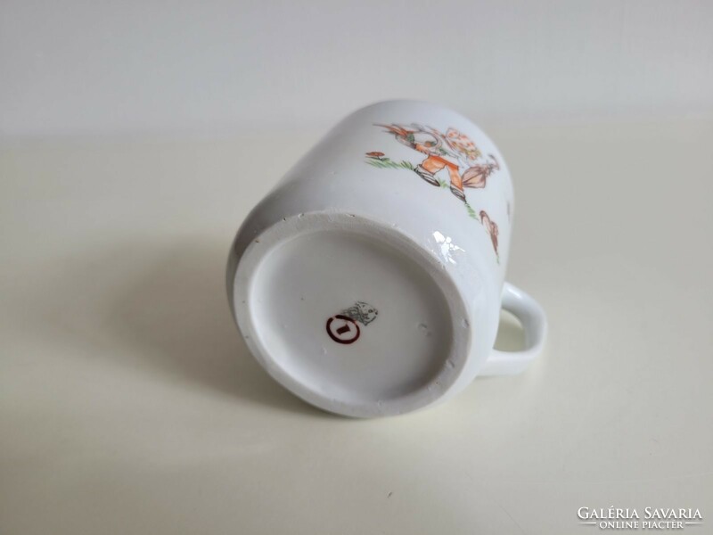 Old Zsolnay porcelain mug fairy tale pattern teacup little girl squirrel frog butterfly