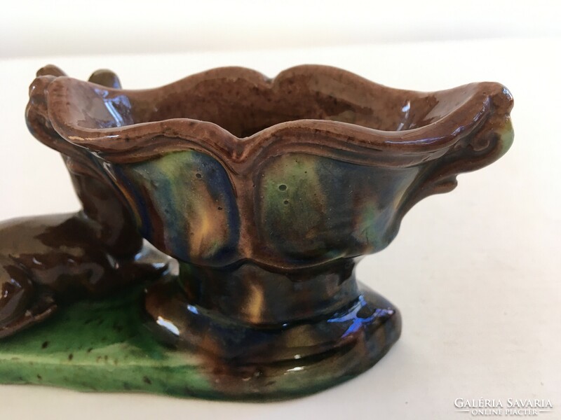 Old, retro, burnt glazed bunny pen holder, table holder, storage