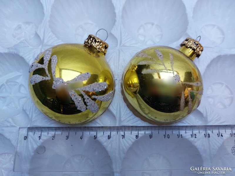 Old glass Christmas tree ornament gold sphere glass ornament 2 pcs