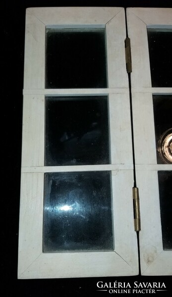 Antik fa üvegezett tartó képkeret vitrin ablak doboz 25 x 10 cm