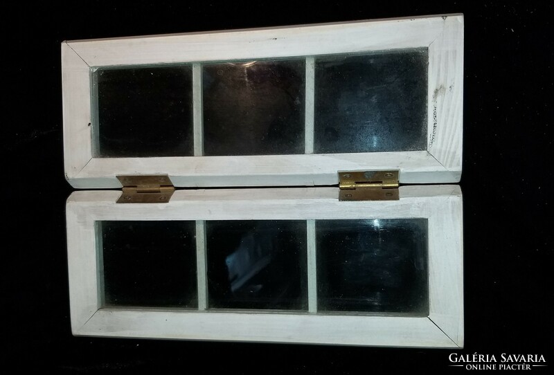 Antique wooden glazed holder picture frame showcase window box 25 x 10 cm