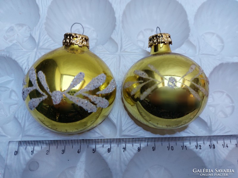 Régi üveg karácsonyfadísz arany gömb üvegdísz 2 db