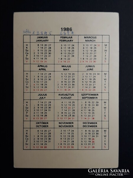 Kártyanaptár 1986 - Országos Fordító és Fordításhitelesítő Iroda felirattal - Retró naptár