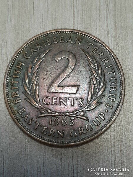 Kelet-karibi államok 2 cent 1965 érme II. Erzsébet királynő 1. portréja