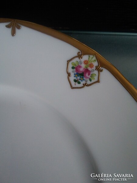 Schlaggenwaldi porcelán süteményes készlet medalion virágmintával, dús aranyozással!