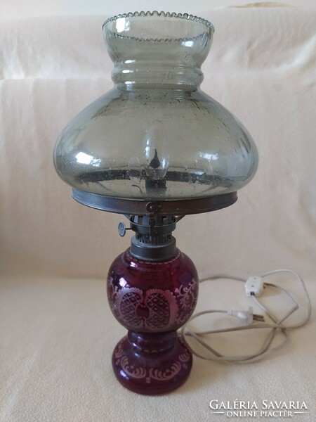Antique style crimson stained glass table lamp, nicely polished, marked, 45 cm