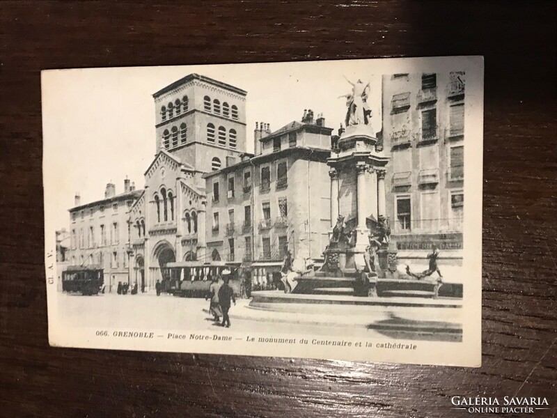 Old postcard Grenoble place notre dame with 3 old very nice stamps. Written.