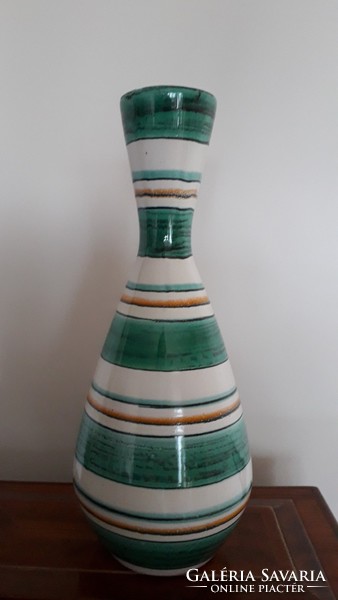 Retro mázas kerámia zöld csíkos váza 28 cm
