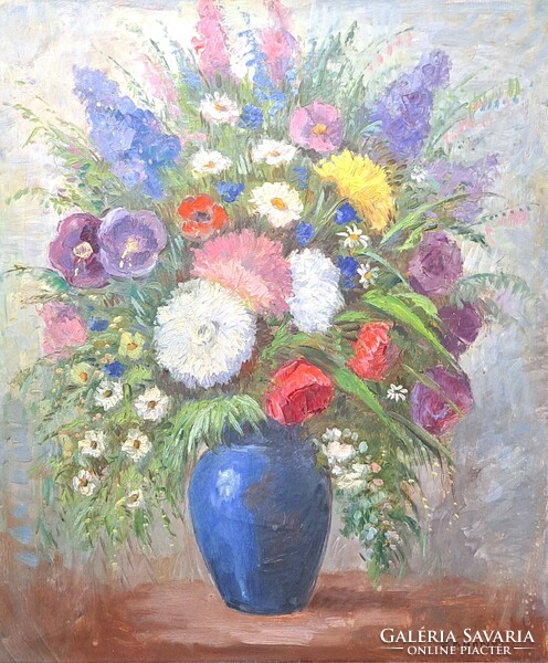 Geza Záhonyi: flower still life - oil painting on canvas in a nice frame - student of Iványi-Grünwald