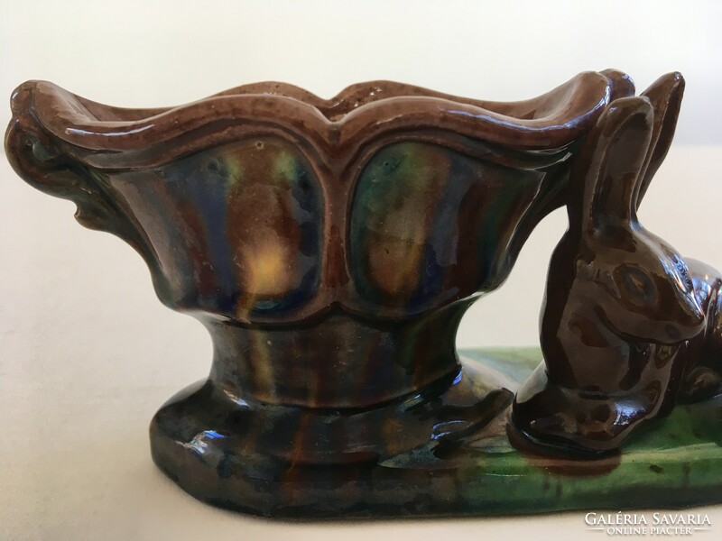 Old, retro, burnt glazed bunny pen holder, table holder, storage