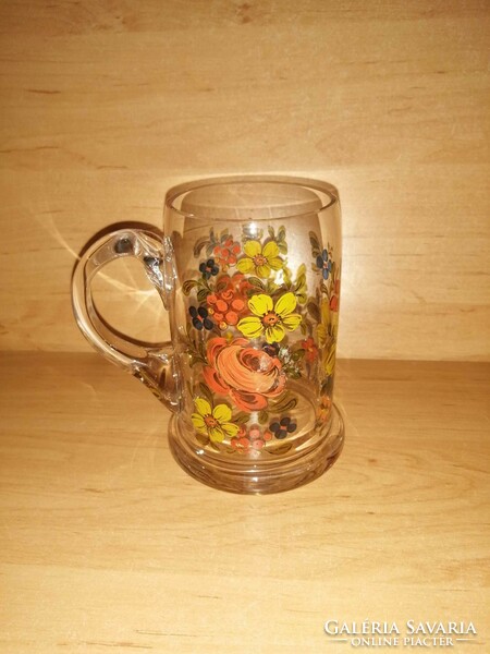 Antique enamel-painted glass jar with floral design (20/d)