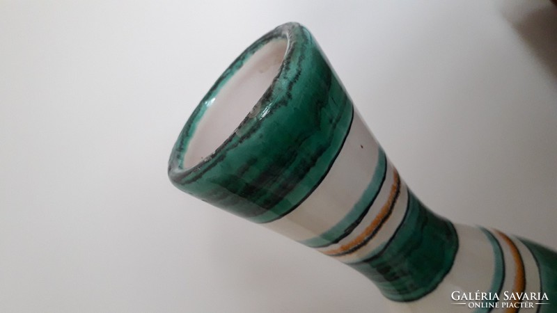 Retro mázas kerámia zöld csíkos váza 28 cm