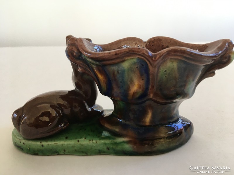 Old, retro, burnt glazed bunny pen holder, table holder, storage