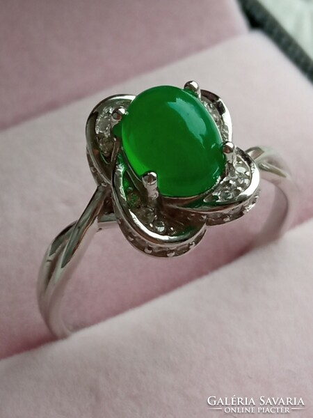 Green opal 925 silver ring 57