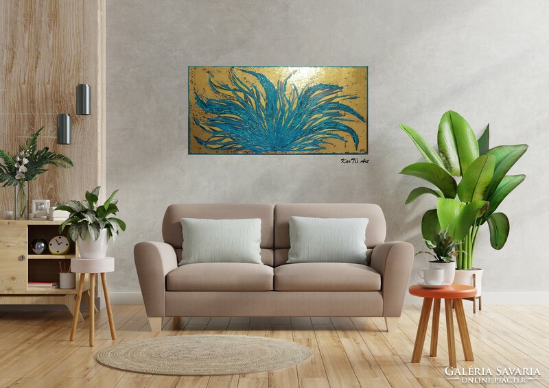 Kartü art - photosynthesis - turquoise and gold abstract painting