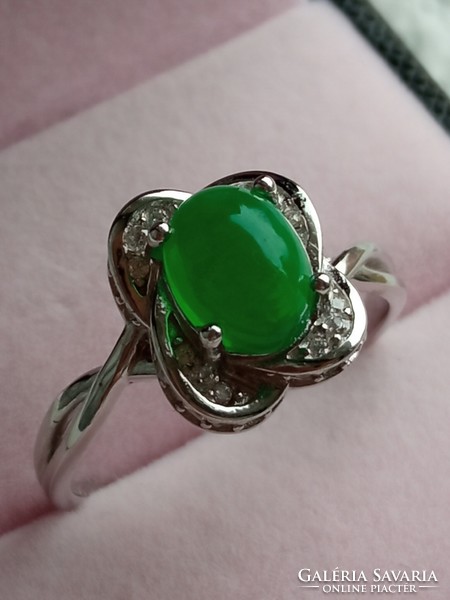 Green opal 925 silver ring 57