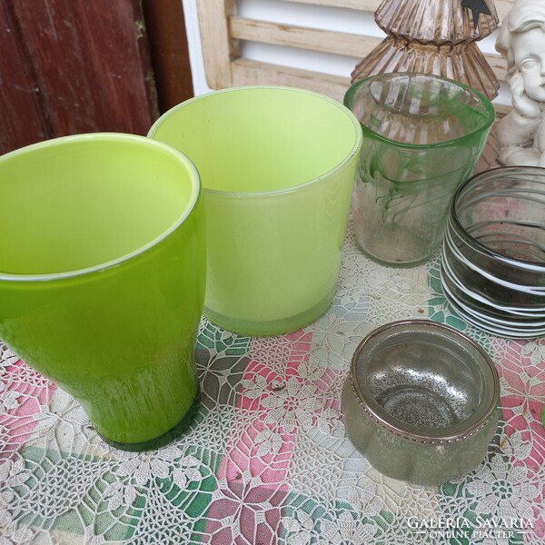 Green glass collection - candle holders