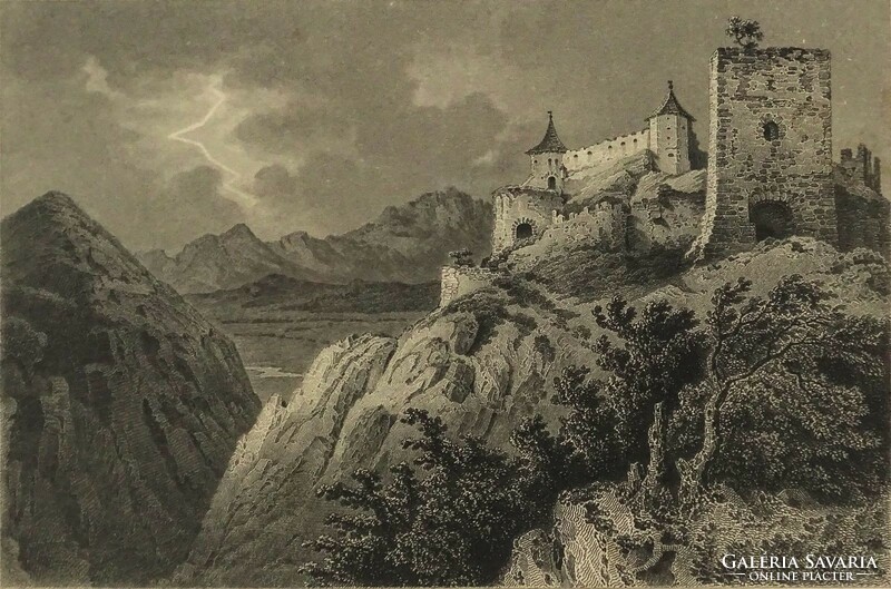 1M211 Ludwig Rohbock (1820-1883) : "Rosnyói vár erdélyben" antik acélmetszet