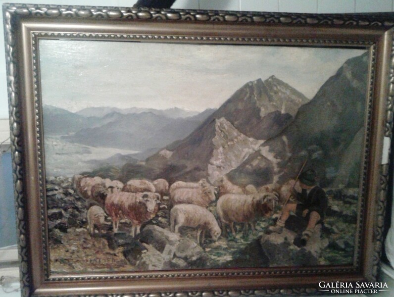 Austrian painting: meier: sheep in the Alps
