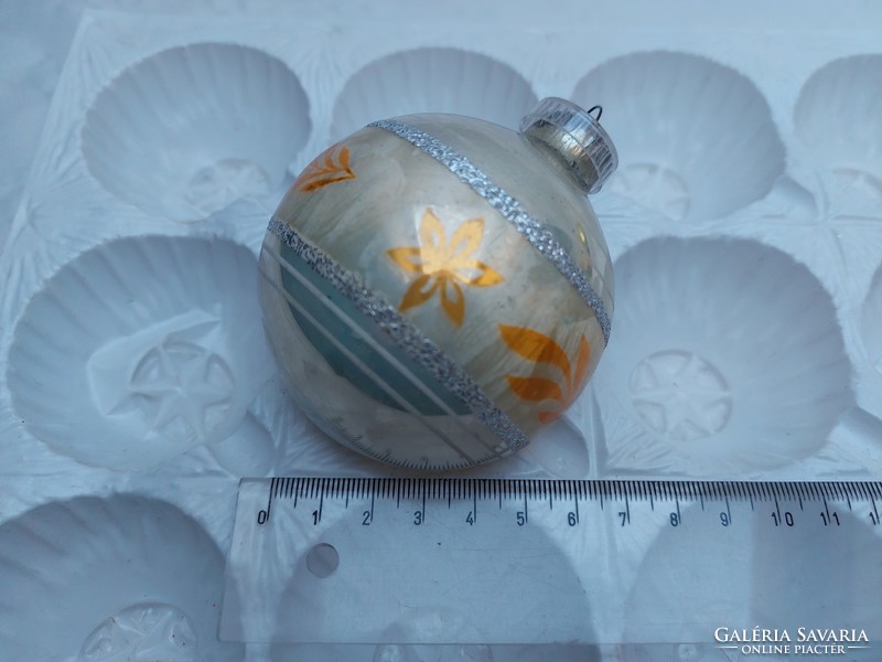 Régi üveg karácsonyfadísz ezüst gömb üvegdísz