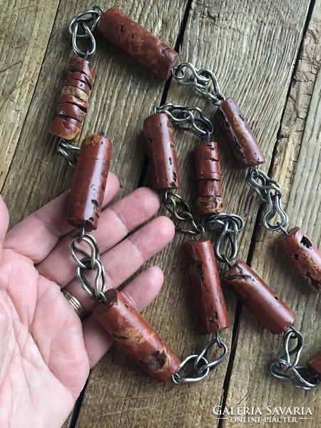 Chromed copper chain decorated with huge jasper minerals